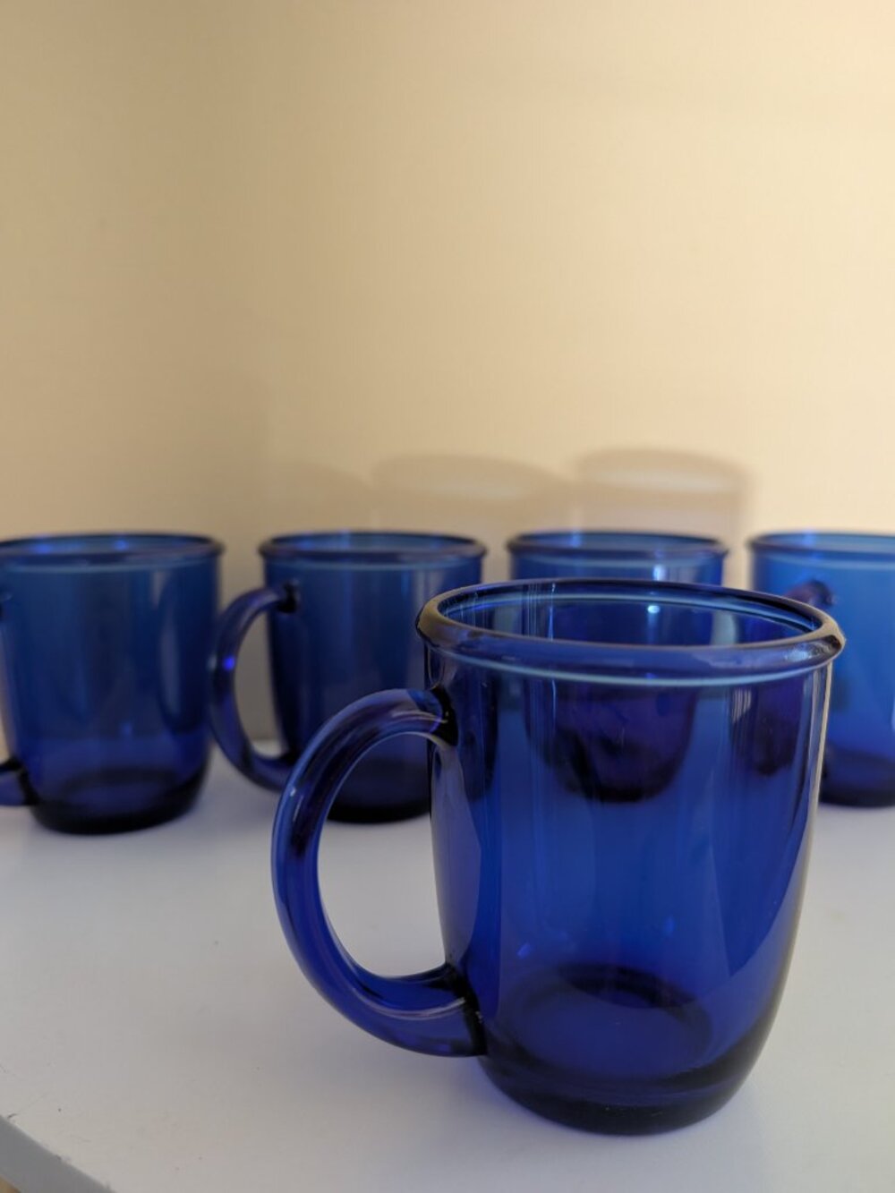 1970s ARCOROC FRANCE COBALT VINTAGE BLUE GLASS MUGS